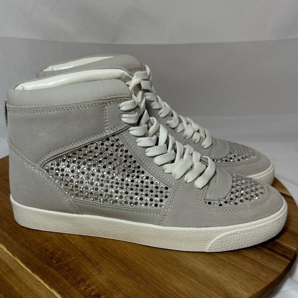 Gianni Bini Evie Perforated Rhinestone High Top Sneaker Leather/Suede size 10 - Picture 6 of 9